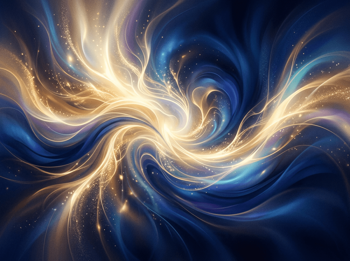 Abstract swirling lights in gold and blue colors with sparkling effects